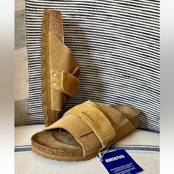 Birkenstock Kyoto Slide Sandal Suede Embossed Corduroy Cork Brown - Picture 1 of 5